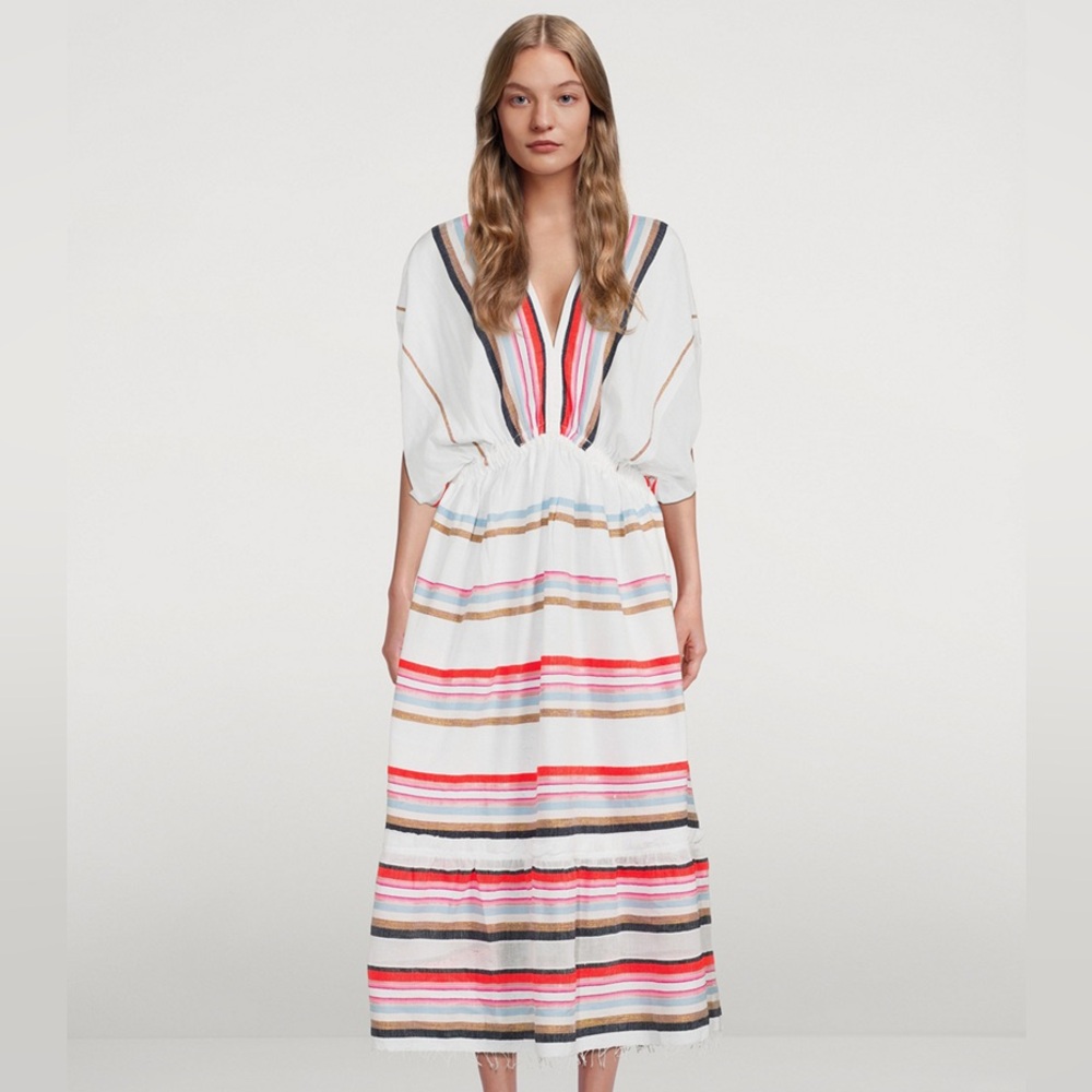 LemLem Bandira Plunge Neck Dress In Striped Print
